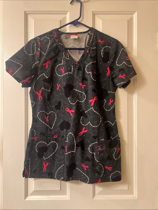 Dickies Tops - Dickies Black Scrub Top with Pink Ribbon Print